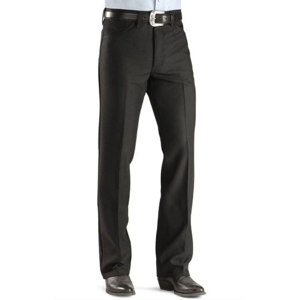 Wrancher Dress Jeans 82BK Black Polyester Flare Slim Fit Mens Sz 38x32 Wrancher